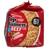 Nissin Top Ramen Noodle Soup, Beef Flavored, 6 ct, 18 oz, thumbnail image