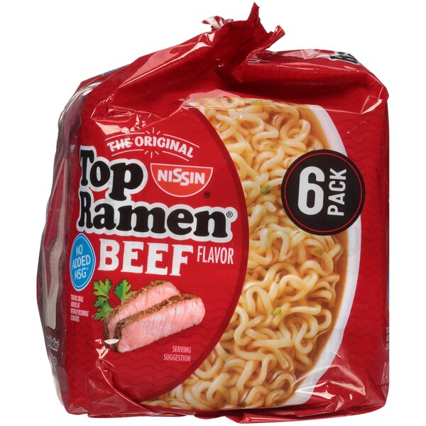 Nissin Top Ramen Noodle Soup, Beef Flavored, 6 ct, 18 oz