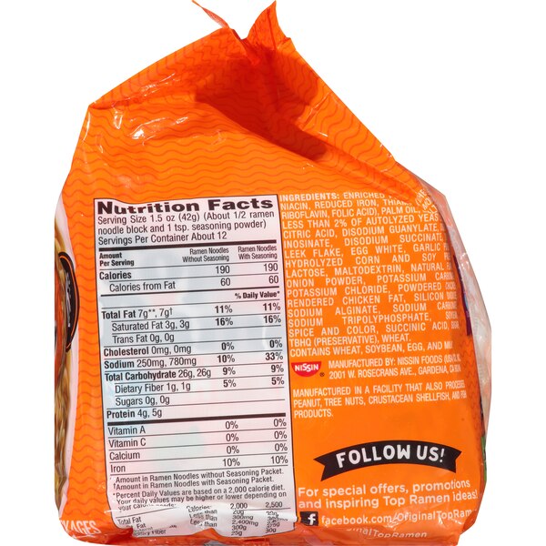 Nissin Top Ramen Noodle Soup, Chicken Flavor, 6 ct, 18 oz