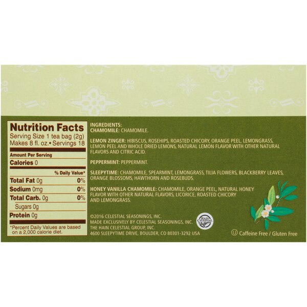Celestial Seasonings Caffeine Free Herbal Tea Sampler Variety Pack, 18 ct, 1.1 oz