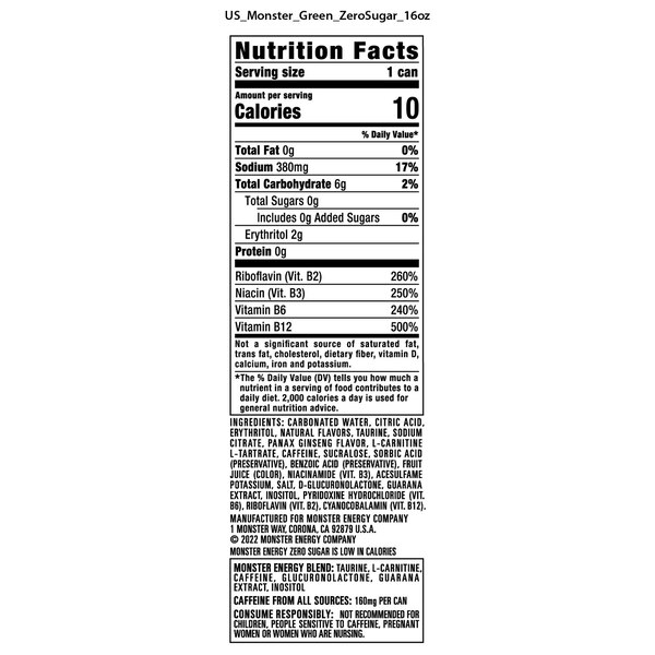 Monster Energy Zero Sugar 4 ct, 6 oz