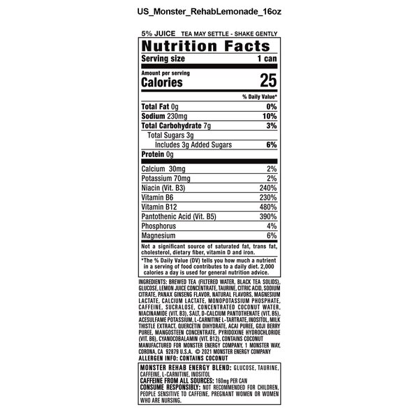 Rehab Monster Tea and Lemonade 4 ct, 15.5 oz