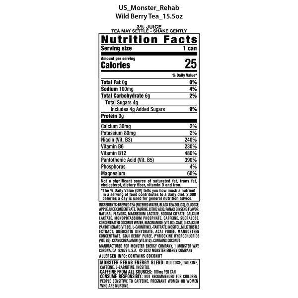 Monster Rehab, Wild Berry Tea, 15.5 oz