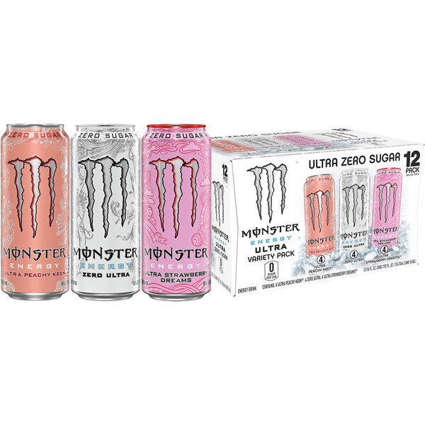 Monster Energy, Ultra Peachy Keen & Strawberry Dreams, Sugar Free Energy Drink, 16 Oz, 12 Ct
