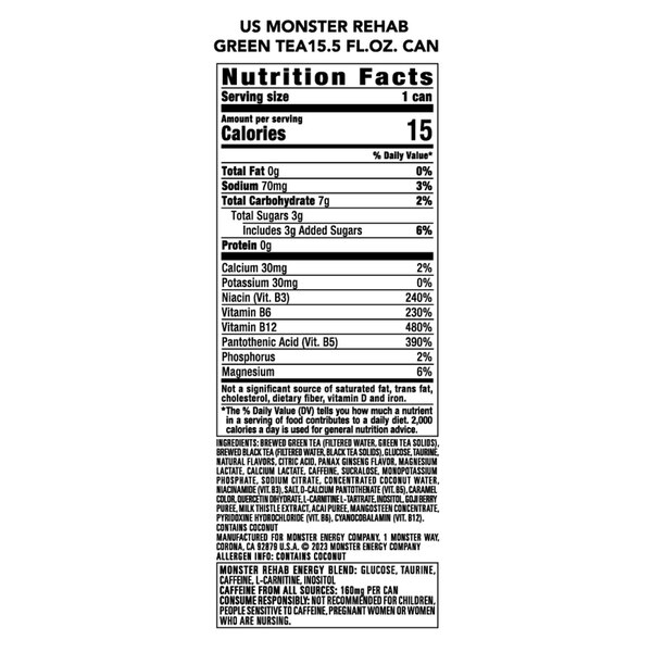 Monster, Rehab Green Tea Energy Drink, 15.5 oz