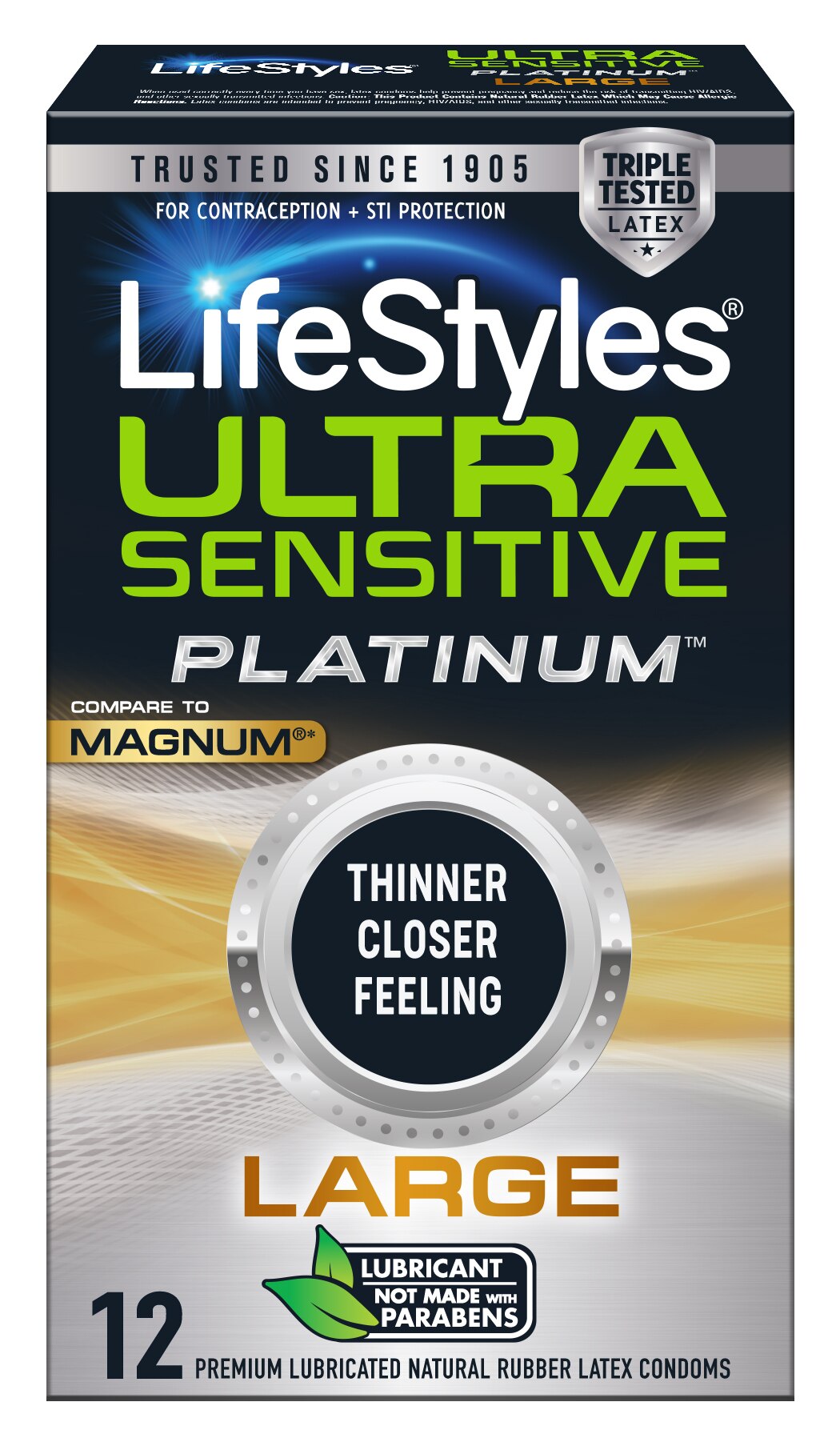 Lifestyles Ultra Sensitive Platinum Condoms, Large, 12 CT