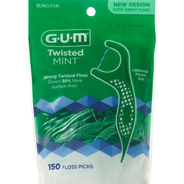Sunstar GUM Twisted Flossers, Mint, 150 CT