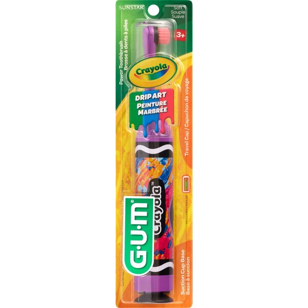 GUM Crayola Sticker it! Power Toothbrush for ages 3+, Soft Bristle, 1 CT