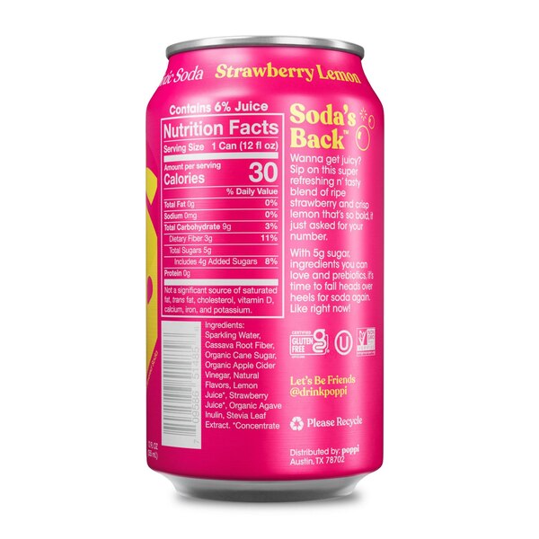 Poppi, Strawberry Lemond Prebiotic Beverage, 12 oz