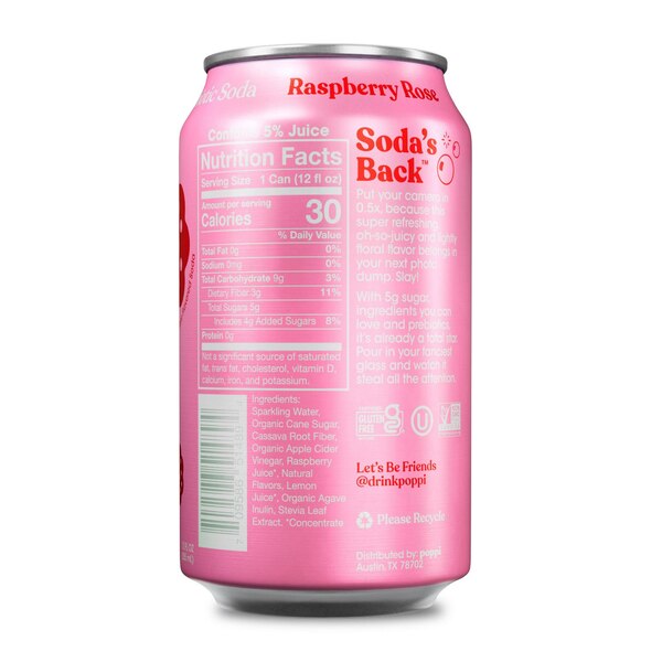 Poppi, Raspberry Rose Prebiotic Beverage, 12 oz