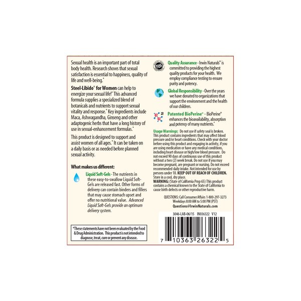 Irwin Naturals Steel-Libido plus BioPerine Softgels for Women, 75 CT