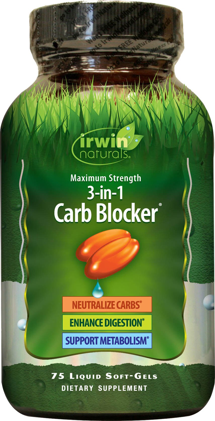 Irwin Naturals - Bloqueador de carbohidratos con BioPerine 3 en 1 en cápsulas blandas, 75 u.