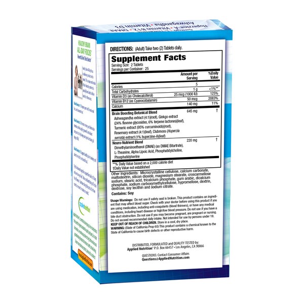Applied Nutrition Healthy Brain All-Day Focus Tablets, 50 CT