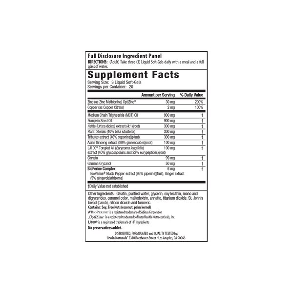 Irwin Naturals Testosterone Up plus BioPerine Softgels, 60 CT