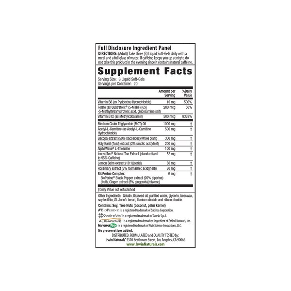 Irwin Naturals Brain Awake plus BioPerine Softgels, 60 CT