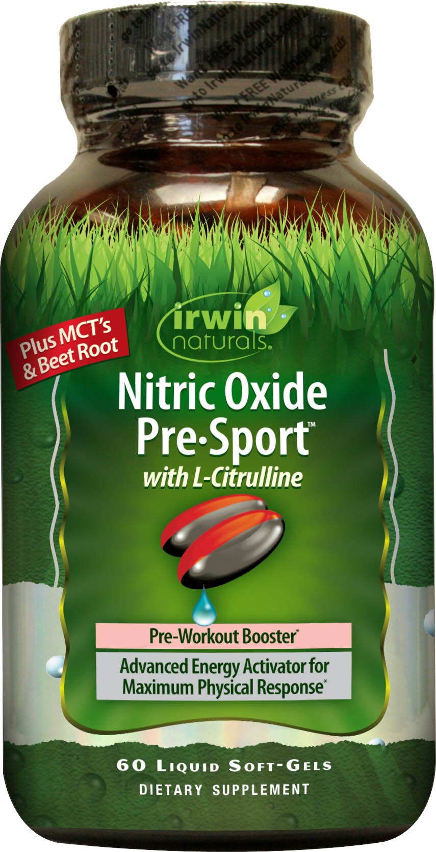 Irwin Naturals Nitric Oxide Pre-Sport plus BioPerine - Suplemento dietario en cápsulas blandas, 60 u.