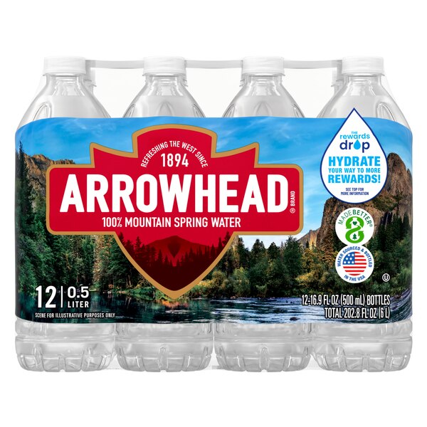 Arrowhead Brand 100% Mountain Spring Water, Pack of 12, 16.9 oz