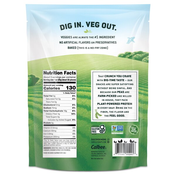 Harvest Snaps Green Pea Snack Crisps, Lightly Salted, 3.3 oz