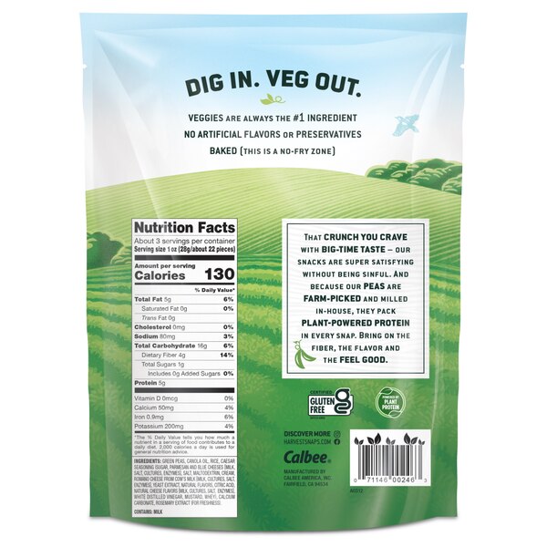 Harvest Snaps Green Pea Snack Crisps, Caesar, 3.3 oz