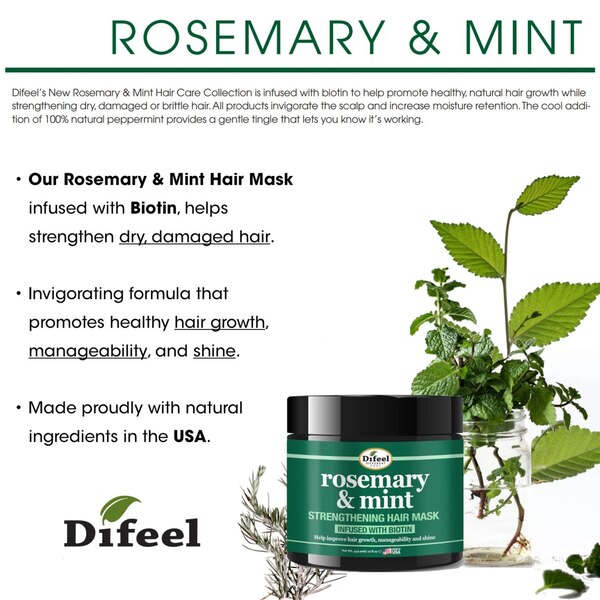 Difeel Rosemary Mint Strengthening Hair Mask, 12 OZ
