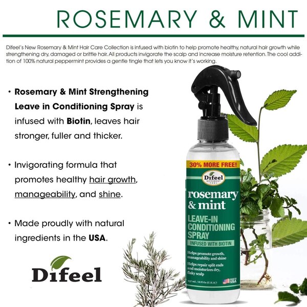 Difeel Rosemary Mint Strengthening Leave-in Spray, 6 OZ