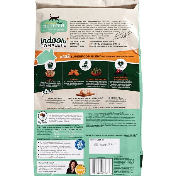 Rachael Ray Nutrish Super Premium Natural Foods For Adult Cats Indoor Complete, 48 OZ