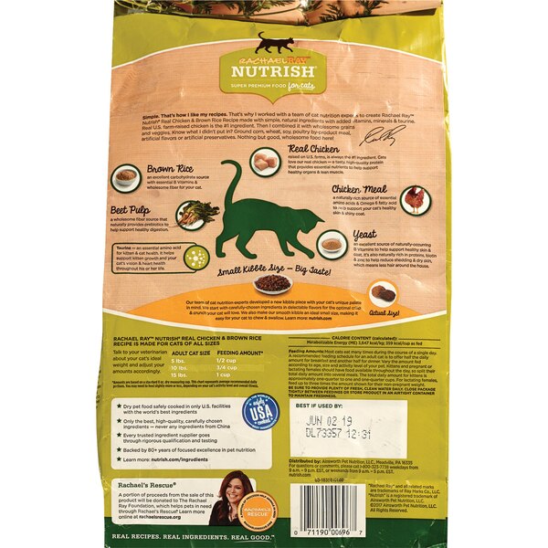 Rachael Ray Nutrish Super Premium Dry Food For Cats, Real Chicken & Brown Rice Recipe, 48 oz