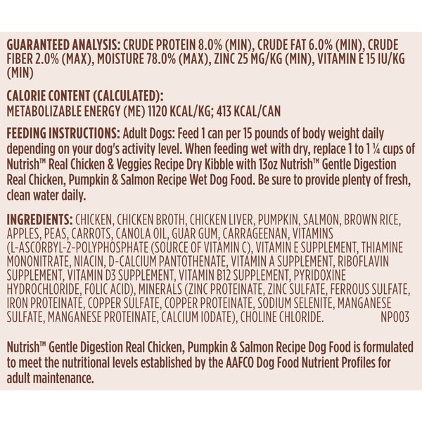 Rachael Ray Nutrish Gentle Digestion Real Chicken, Pumpkin & Salmon Recipe Wet Dog Food, 13 oz