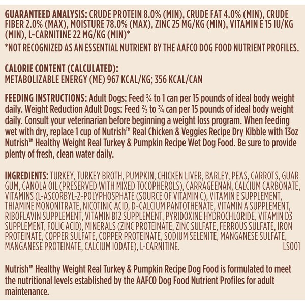 Rachael Ray Nutrish Healthy Weight Real Turkey & Pumpkin Recipe Wet Dog Food, 13 oz