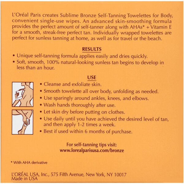L'Oreal Paris Sublime Bronze Self Tanning Towelettes, Medium Natural Tan