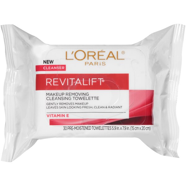 L'Oreal Paris RevitaLift Radiant Smoothing Wet Cleansing Towelettes, 30/Pack