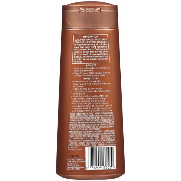 L'Oreal Paris Sublime Bronze Luminous Bronzer Self Tanning Lotion