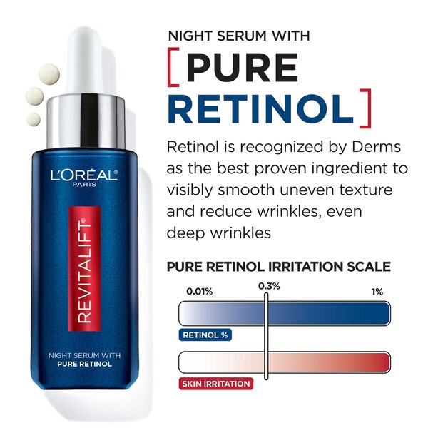 L'Oreal Paris Revitalift Derm Intensives Night Serum, 0.3% Pure Retinol, 1 OZ