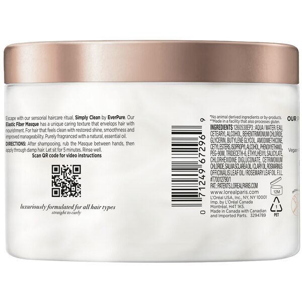 L'Oreal Paris EverPure Sulfate Free Simply Clean Elastic Fiber Masque, 12 OZ