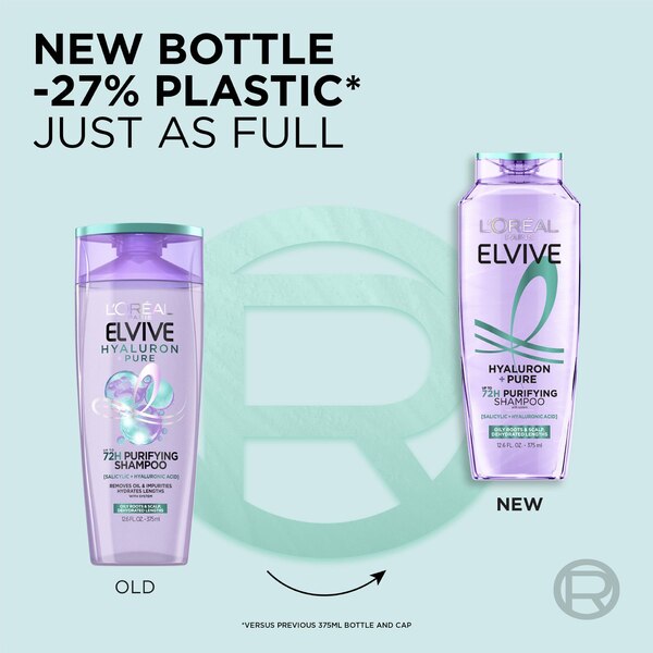 L'Oreal Paris Elvive Hyaluron + Pure 72H Purifying Shampoo for Oily Hair, 12.6 OZ