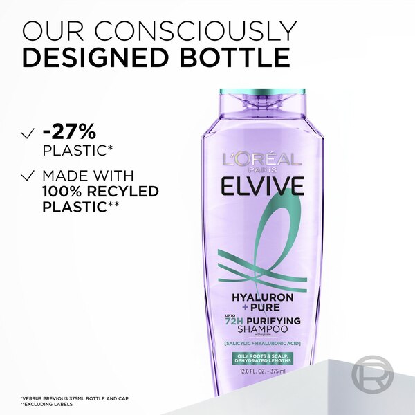 L'Oreal Paris Elvive Hyaluron + Pure 72H Purifying Shampoo for Oily Hair, 12.6 OZ