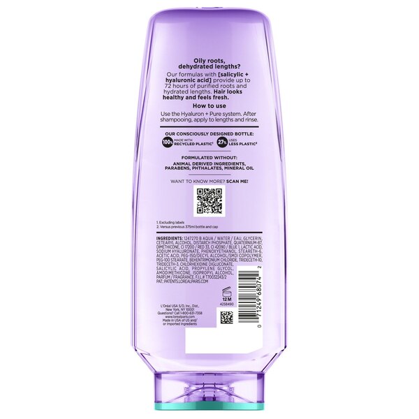 L'Oreal Paris Elvive Hyaluron + Pure Rehydrating Conditioner, 12.6 OZ