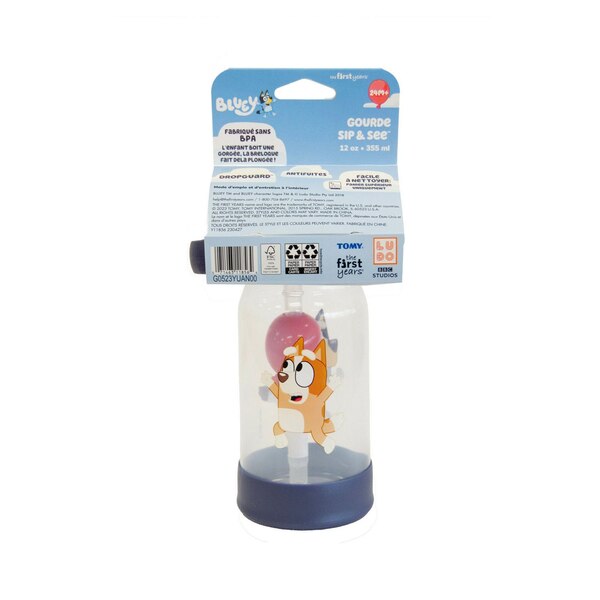 The First Years Bluey Sip & See Toddler Water Bottle with Floating Charm, 12 OZ