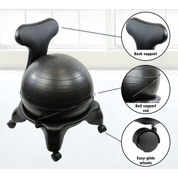 CanDo Plastic Ball Chair, Adult, 22", Black