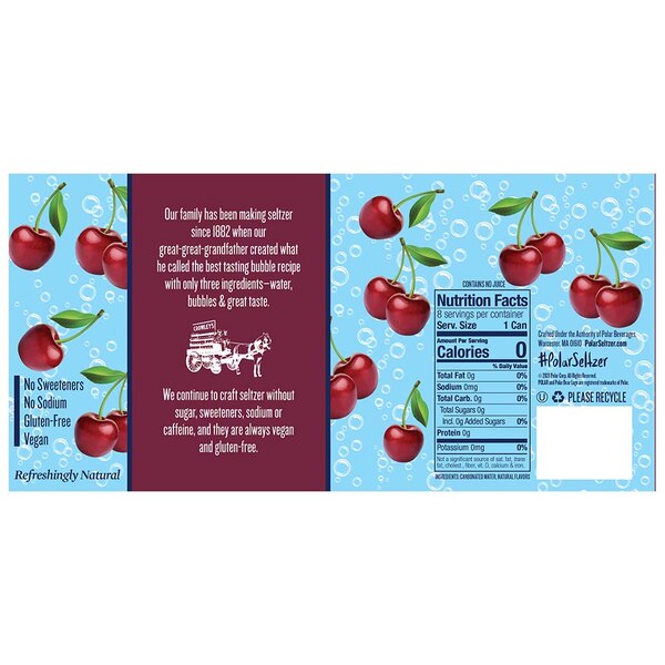 Polar Seltzer Black Cherry Sparkling Water, 8pk/12 fl oz cans