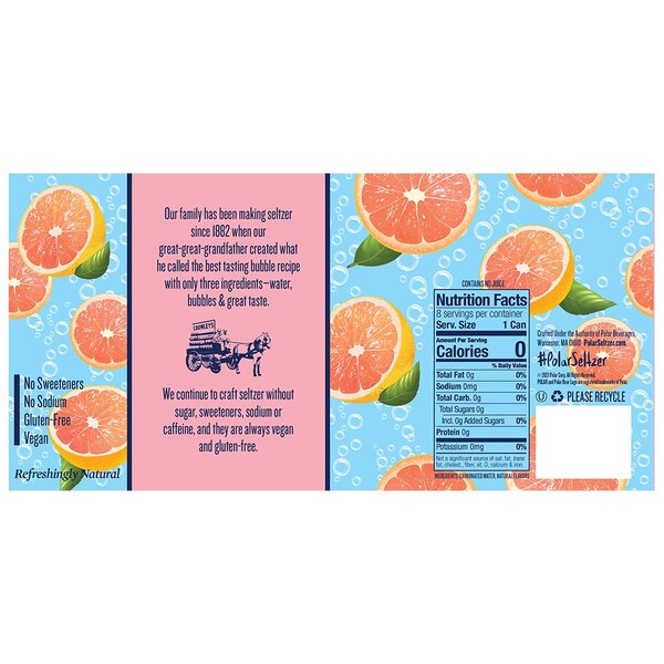 Polar Seltzer Ruby Red Grapefruit Sparkling Water, 8pk/12 fl oz cans