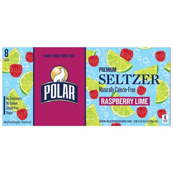 Polar Seltzer Raspberry Lime Sparkling Water, 8pk/12 fl oz cans