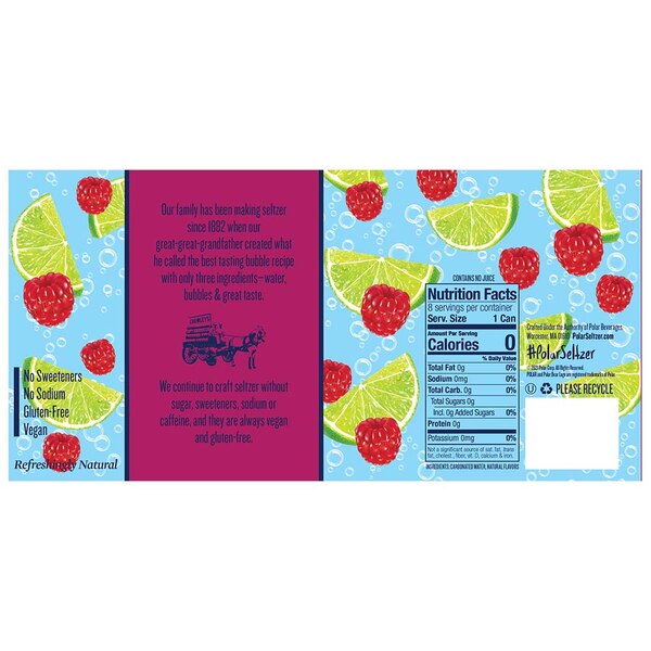 Polar Seltzer Raspberry Lime Sparkling Water, 8pk/12 fl oz cans