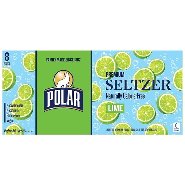 Polar Seltzer Lime Sparkling Water, 8pk/12 fl oz cans