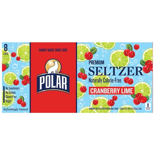 Polar Seltzer Cranberry Lime Sparkling Water, 8pk/12 fl oz cans