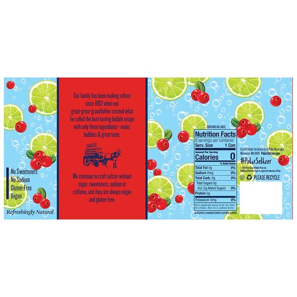 Polar Seltzer Cranberry Lime Sparkling Water, 8pk/12 fl oz cans