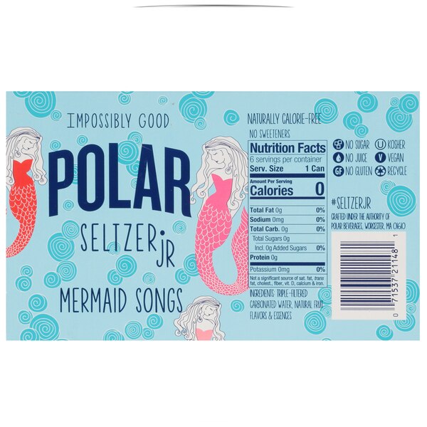 Polar Seltzer Jr Sparkling Water, 7.5 OZ Cans, 6 PK