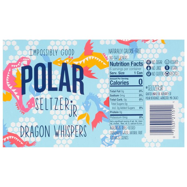 Polar Seltzer Jr Sparkling Water, 7.5 OZ Cans, 6 PK