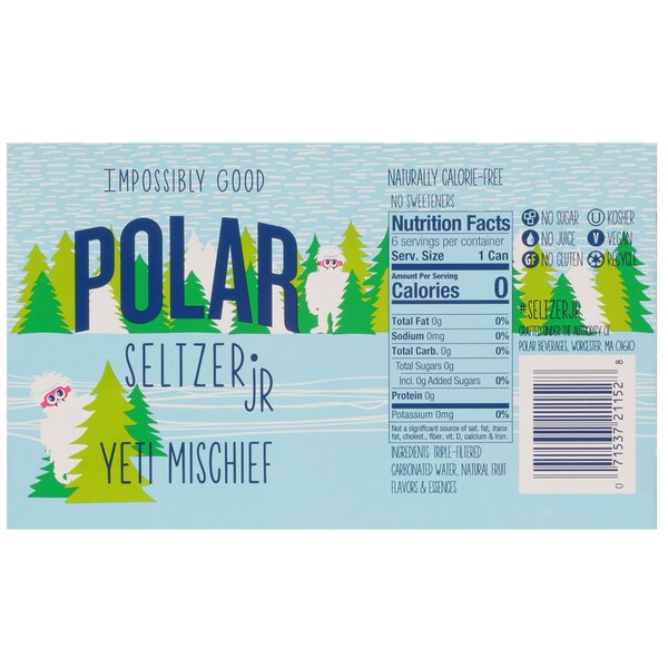 Polar Seltzer Jr Sparkling Water, 7.5 OZ Cans, 6 PK