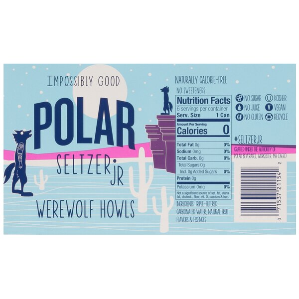 Polar Seltzer Jr Sparkling Water, 7.5 OZ Cans, 6 PK